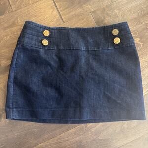 Women’s Express Jean Skirt Scallop Gold Buttons Size 8 Zip Skort